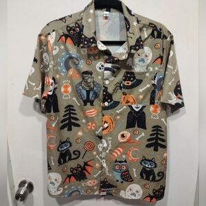 ChArmkpR Men's Halloween All Over Novelty Button Down Shirt Size S-Casual Party